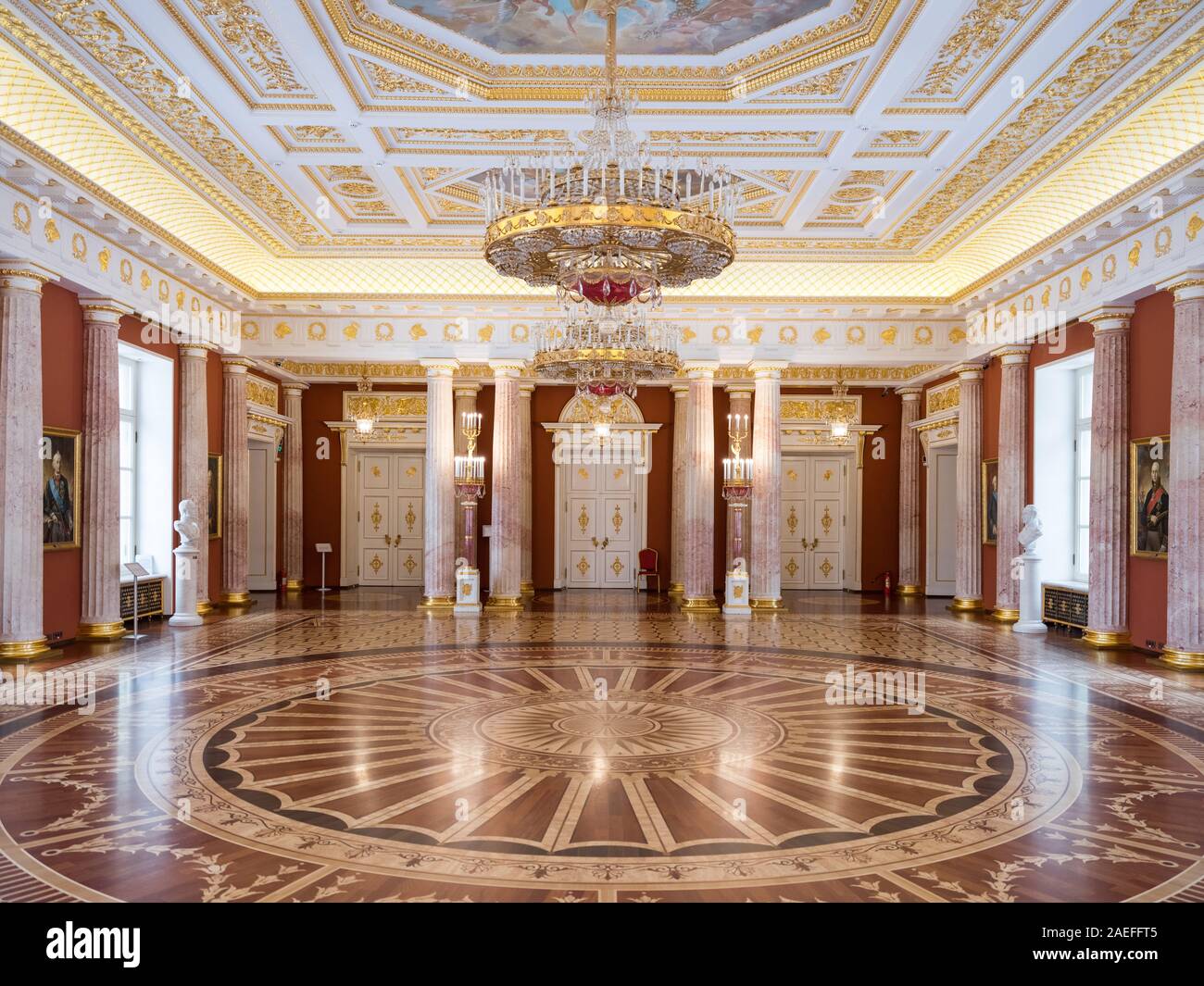 Interior of the Grand Palace in Tsaritsyno in Moscow; Catherine ceremonial Hall; Ballroom; russian culture and heritage Stock Photo