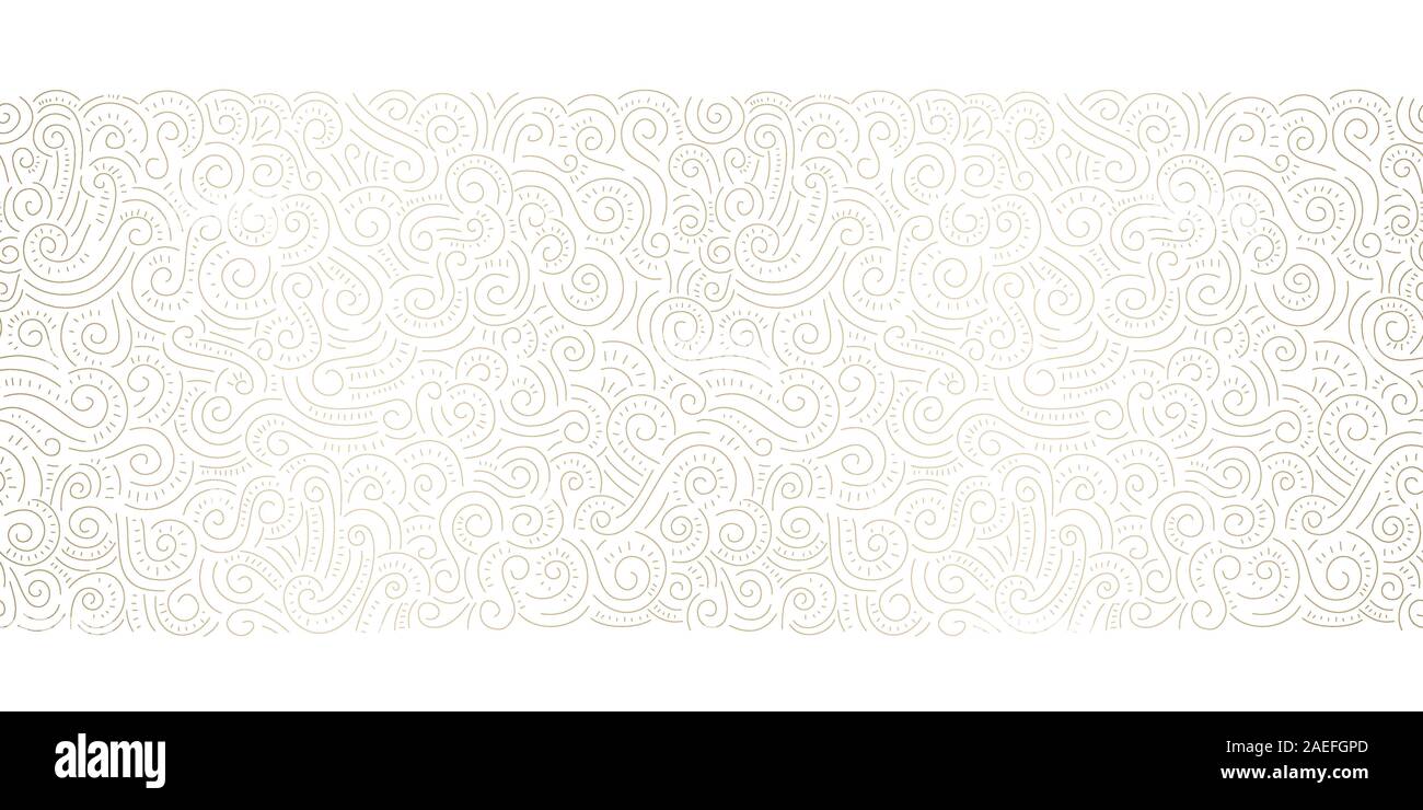Gold Foil Hand Drawn Doodle Swirls, Swashes Vector Seamless Horizontal ...