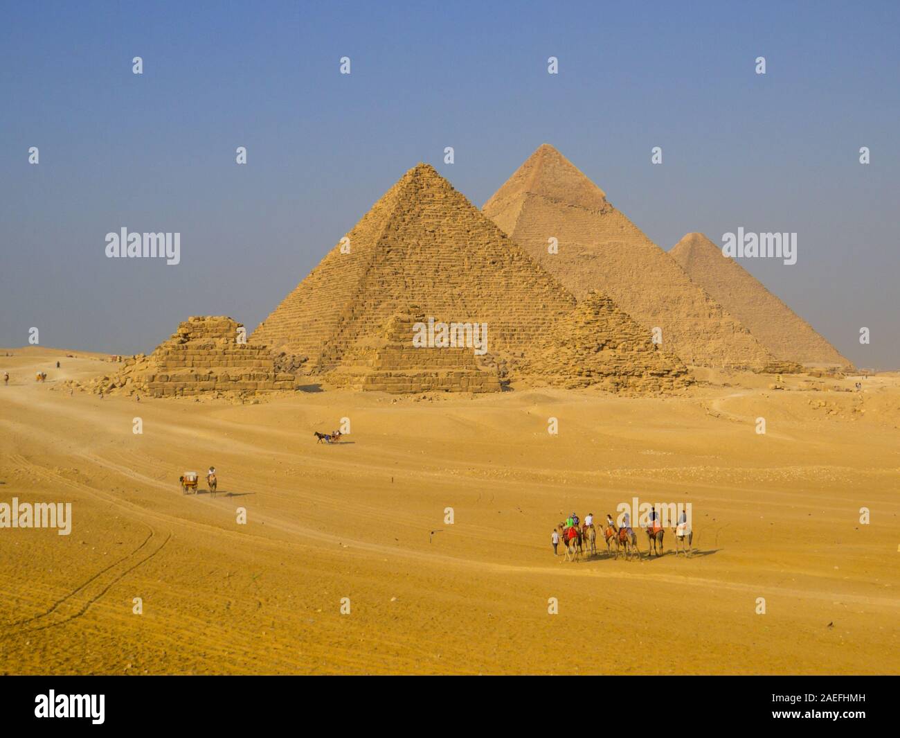 View of the Pyramids of Giza, Egypt Stock Photo