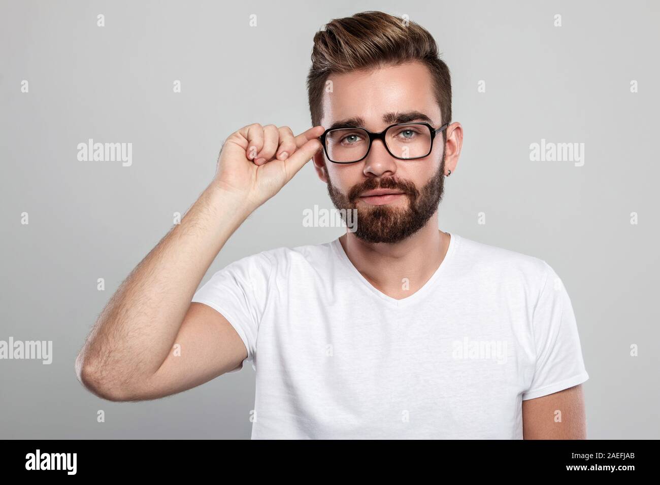 Stylish bearded man in eyeglasses Stock Photo