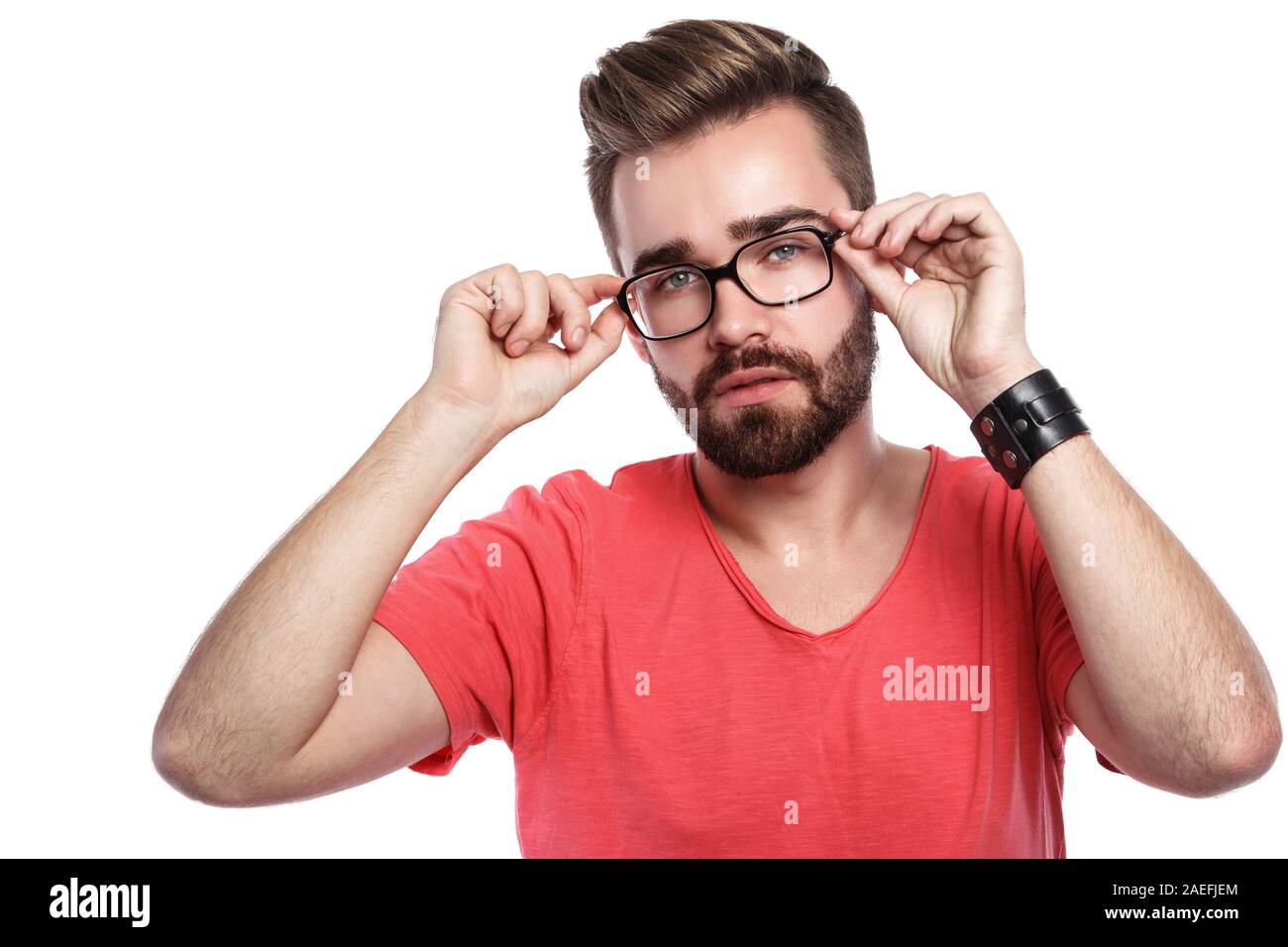 Stylish bearded man in eyeglasses Stock Photo