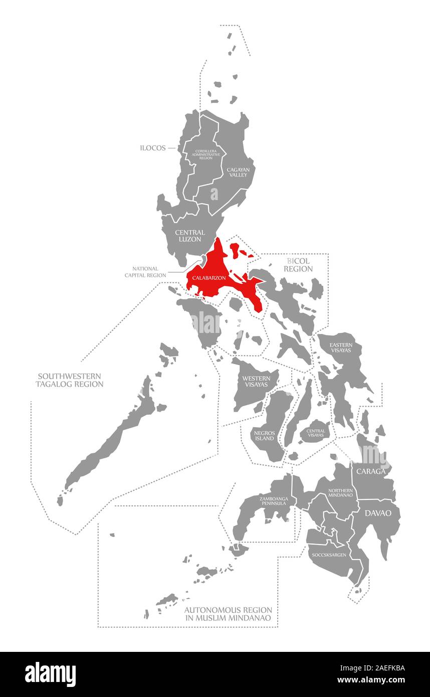Calabarzon red highlighted in map of Philippines Stock Photo