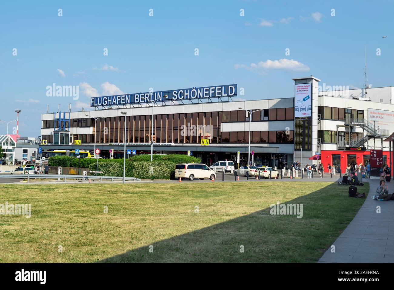 BERLIN, GERMANY - MAY 28, 2018: A view of the facade of the Flughafen Berlin Schonefeld, the Schonefeld Airport in Berlin, Germany Stock Photo