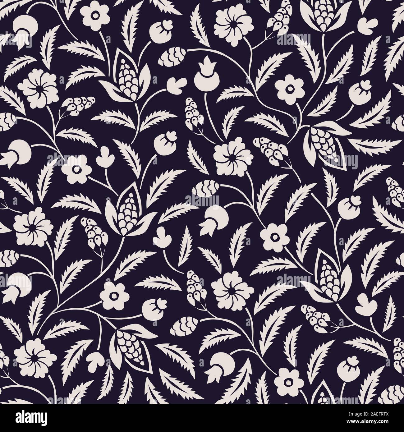 black on white floral print fabric texture Stock Photo - Alamy