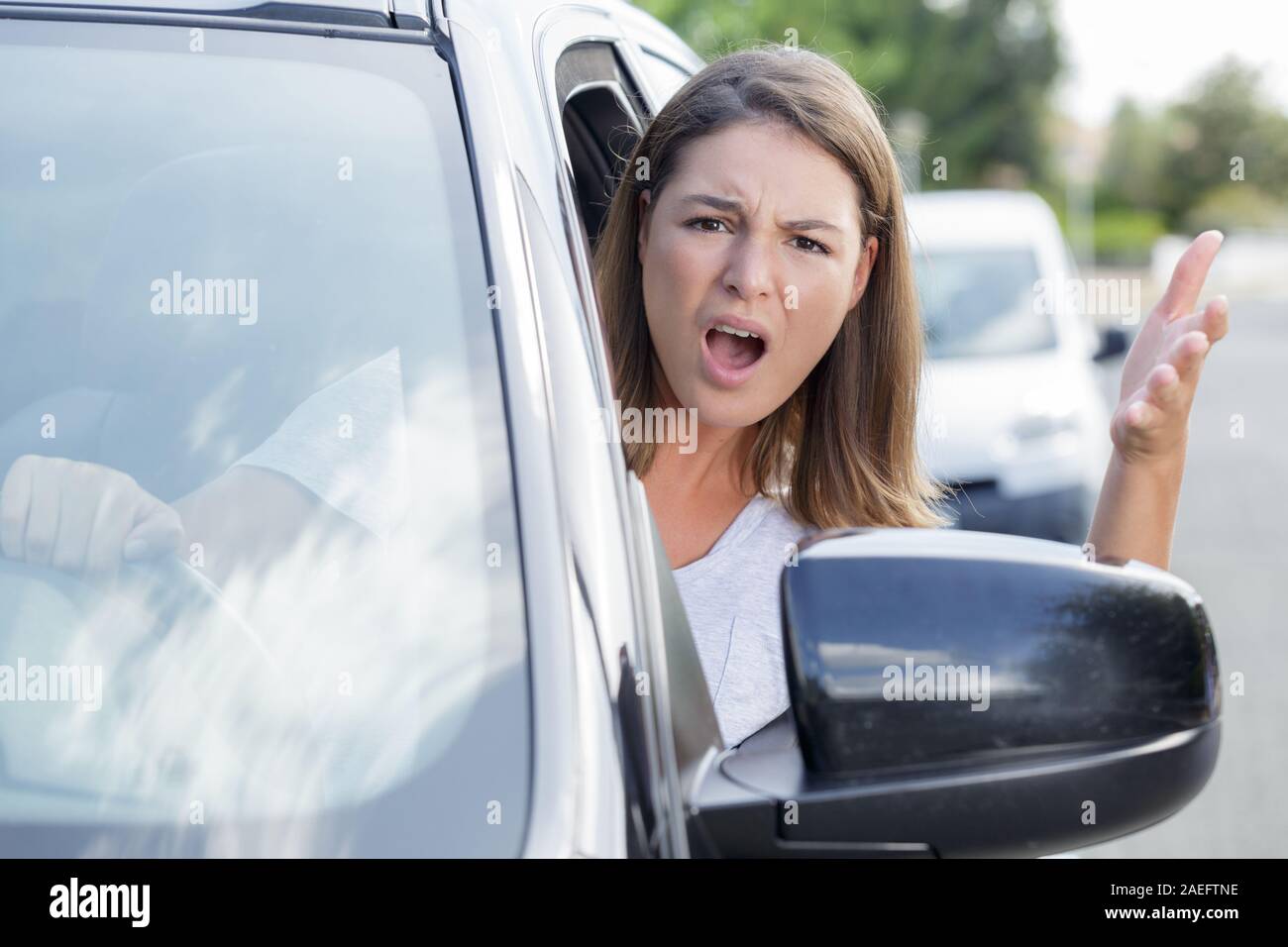 woman driver arguing and driving car Stock Photo - Alamy