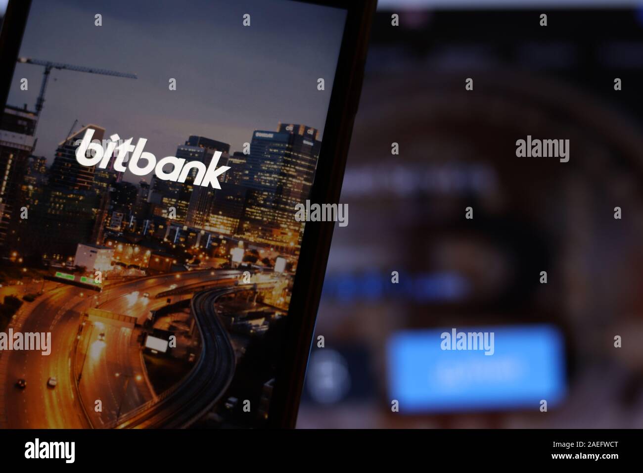 Los Angeles, USA - 10 March 2020: Bitbank app logo on phone screen close up with website on blurry background, Illustrative Editorial Stock Photo
