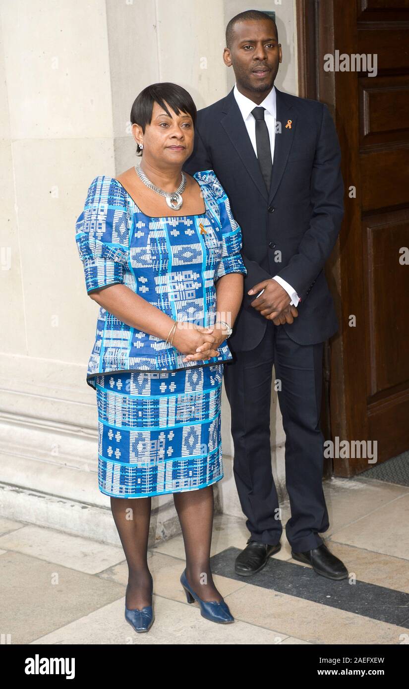 Doreen Lawrence with her son Stuart at the 20th anniversary memorial of the death of Stephen Lawrence. Stock Photo