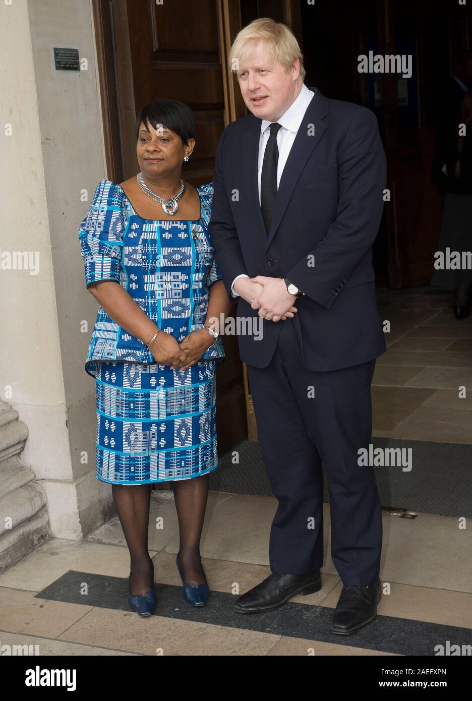 Doreen Lawrence with Boris Johnson at the 20th anniversary memorial of the death of Stephen Lawrence. Stock Photo