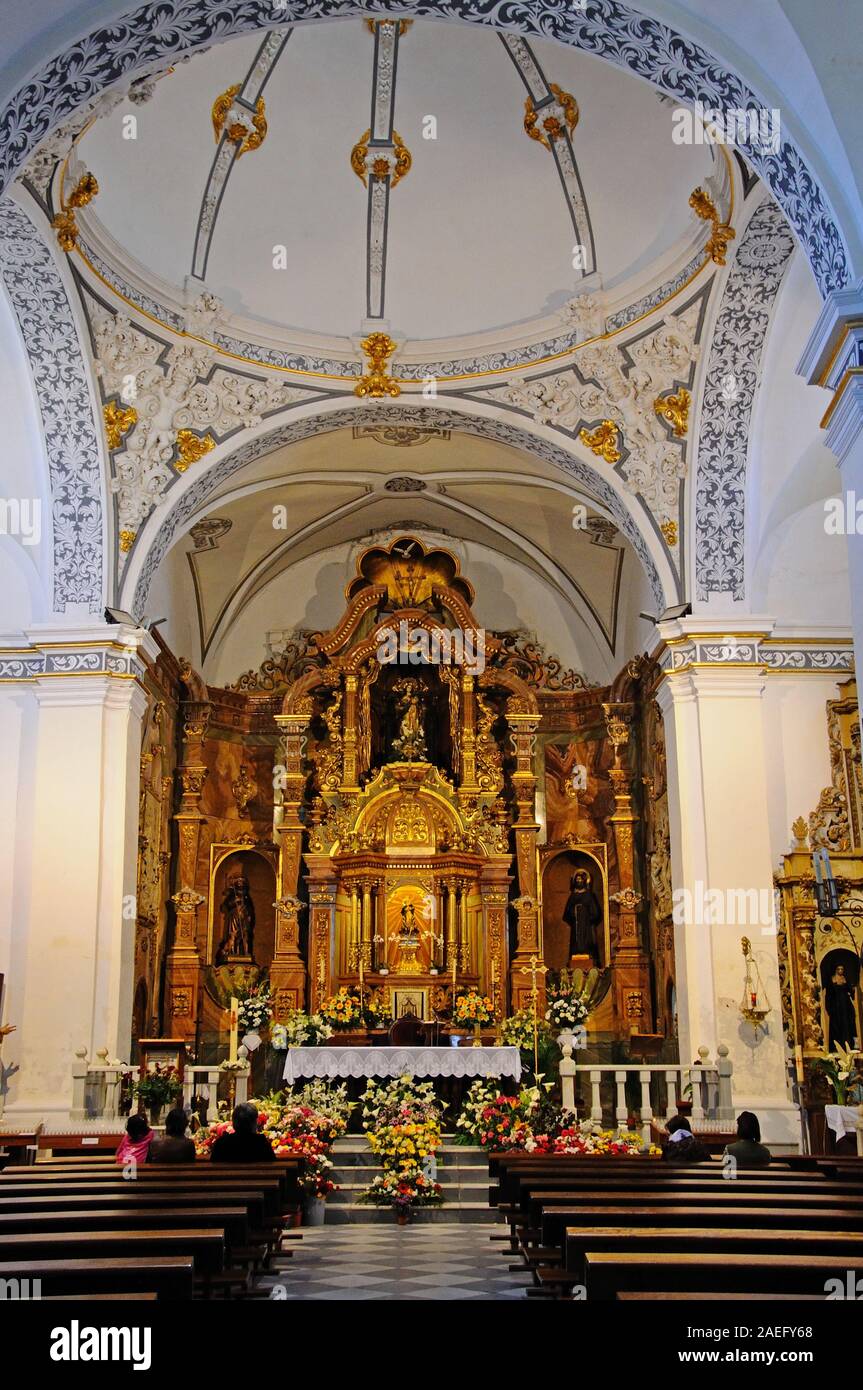 View of the elaborate altar inside Santa Maria church, Albox, Almeria Province, Andalucia, Spain, Europe. Stock Photo