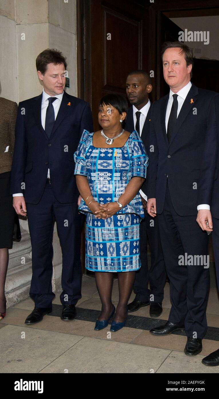 Doreen Lawrence  with Nick Clegg and Prime minister  David Cameron at the 20th anniversary memorial of the murder of her son Stephen Lawrence. Stock Photo