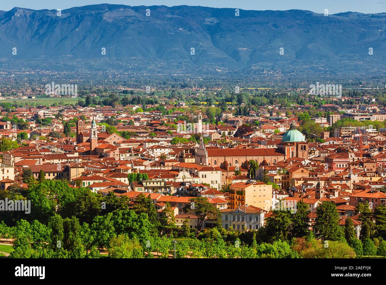View of Vicenza historic center with the Cathedral and St Lawrence church Stock Photo