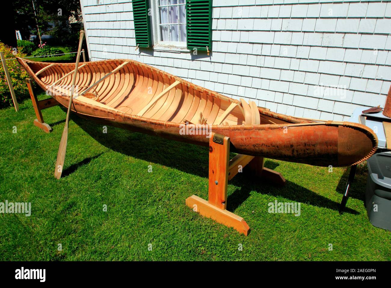 a birch bark Mi'Kmaq or MicMac Indian canoe Stock Photo