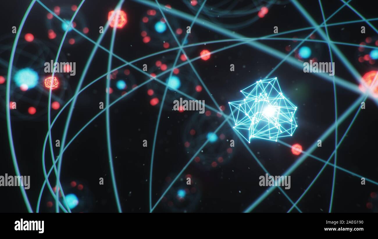3D Illustration Atomic structure. Atom is the smallest level of matter ...