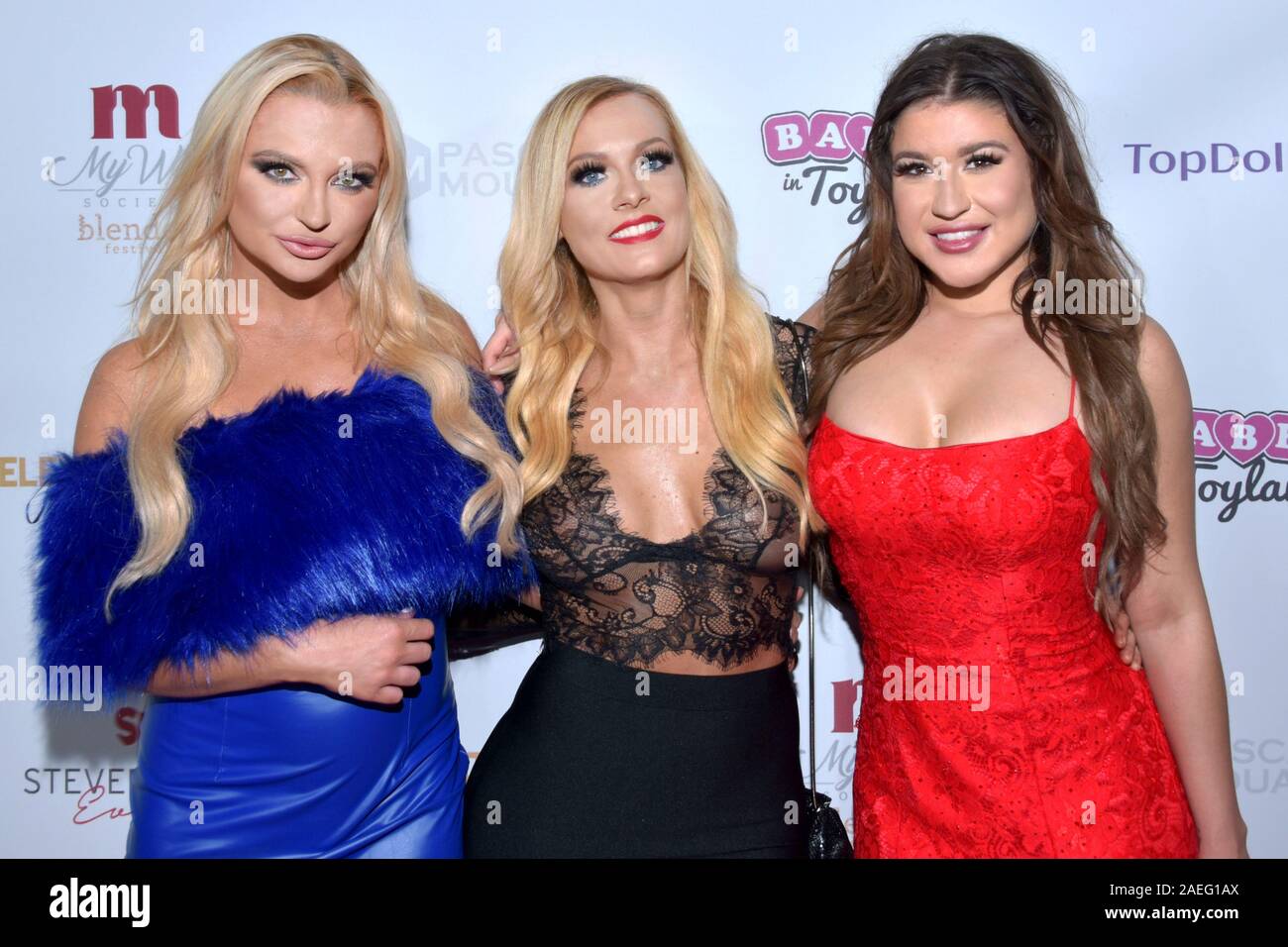 HOLLYWOOD, CA - DECEMBER 04: Models Ellie Heiden, Paige Hudson, and Nicole Procyk attend the 'Babes in Toyland' Christmas Toy Drive' on December 4, 20 Stock Photo