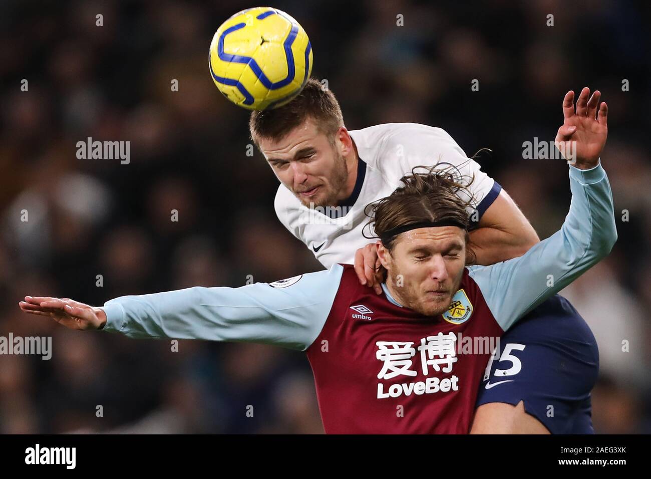 Eric Dier of Tottenham Hotspur and Jeff Hendrick of Burnley in action - Tottenham Hotspur v Burnley, Premier League, Tottenham Hotspur Stadium, London, UK - 7th December 2019  Editorial Use Only - DataCo restrictions apply Stock Photo