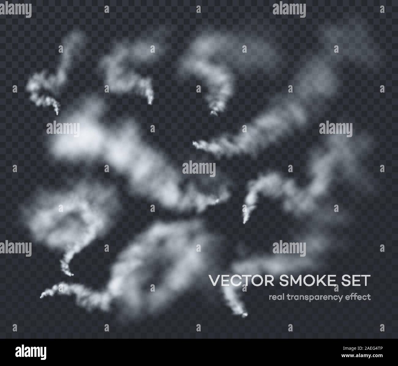 Vector smoke. A set of different realistic insulated transparent effects of smoke. The real effect of transparency Stock Vector