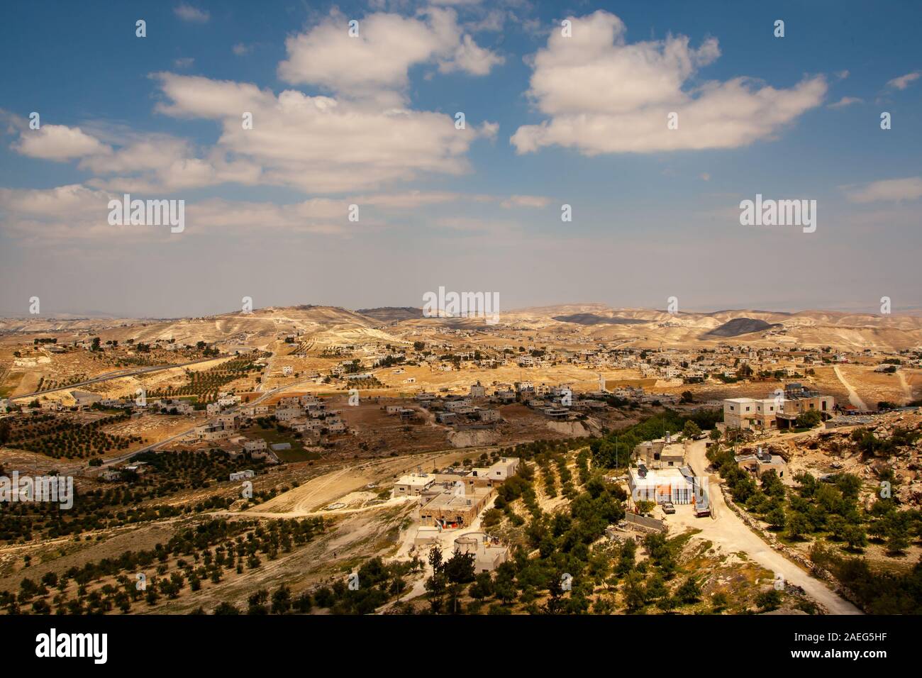Israel, West Bank, Village in the Judaea desert, as seen from Herodion