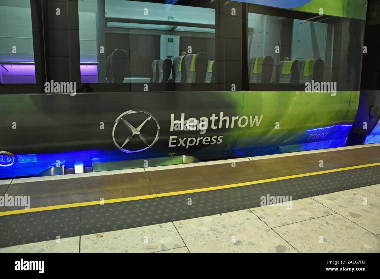 Heathrow Express train on platform at Terminal 5, Heathrow Airport