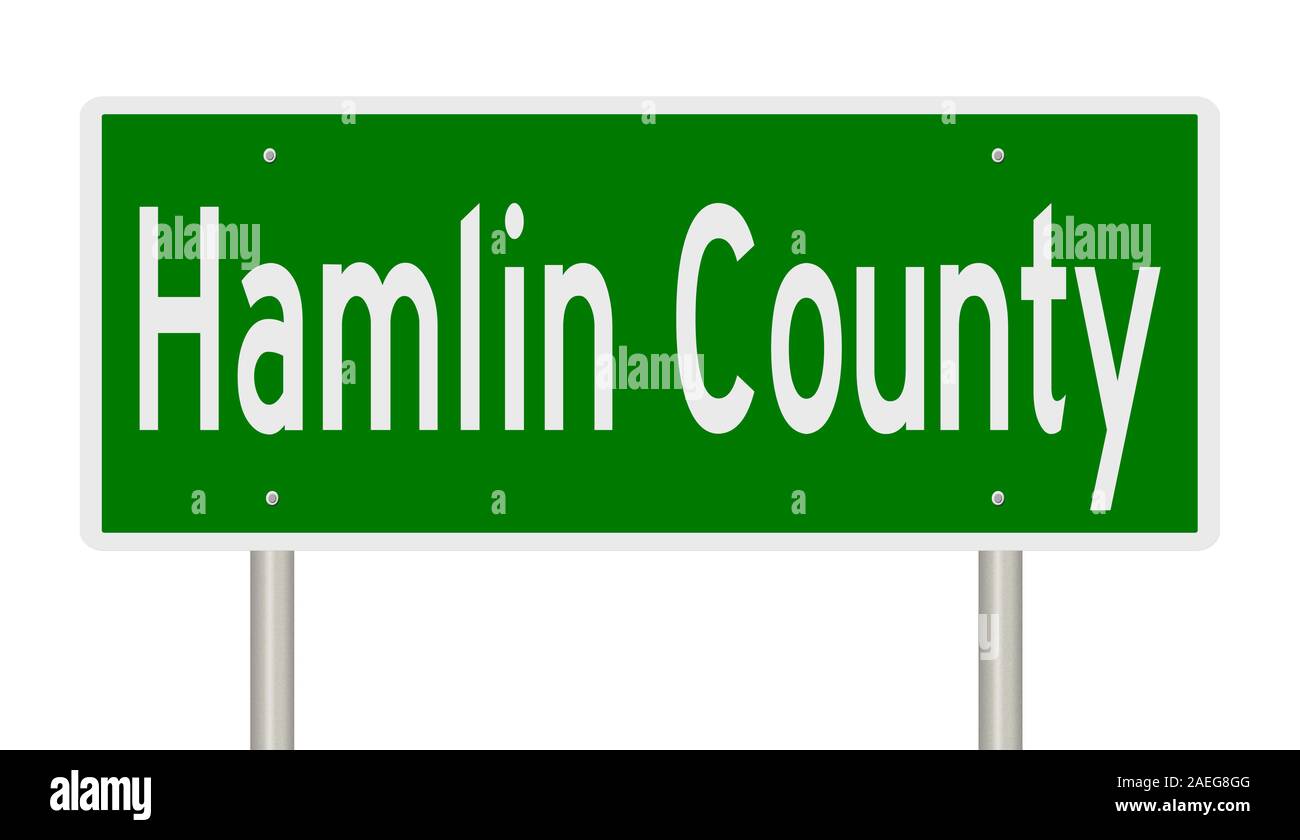 Rendering of a 3d green highway sign for Hamlin County Stock Photo Alamy