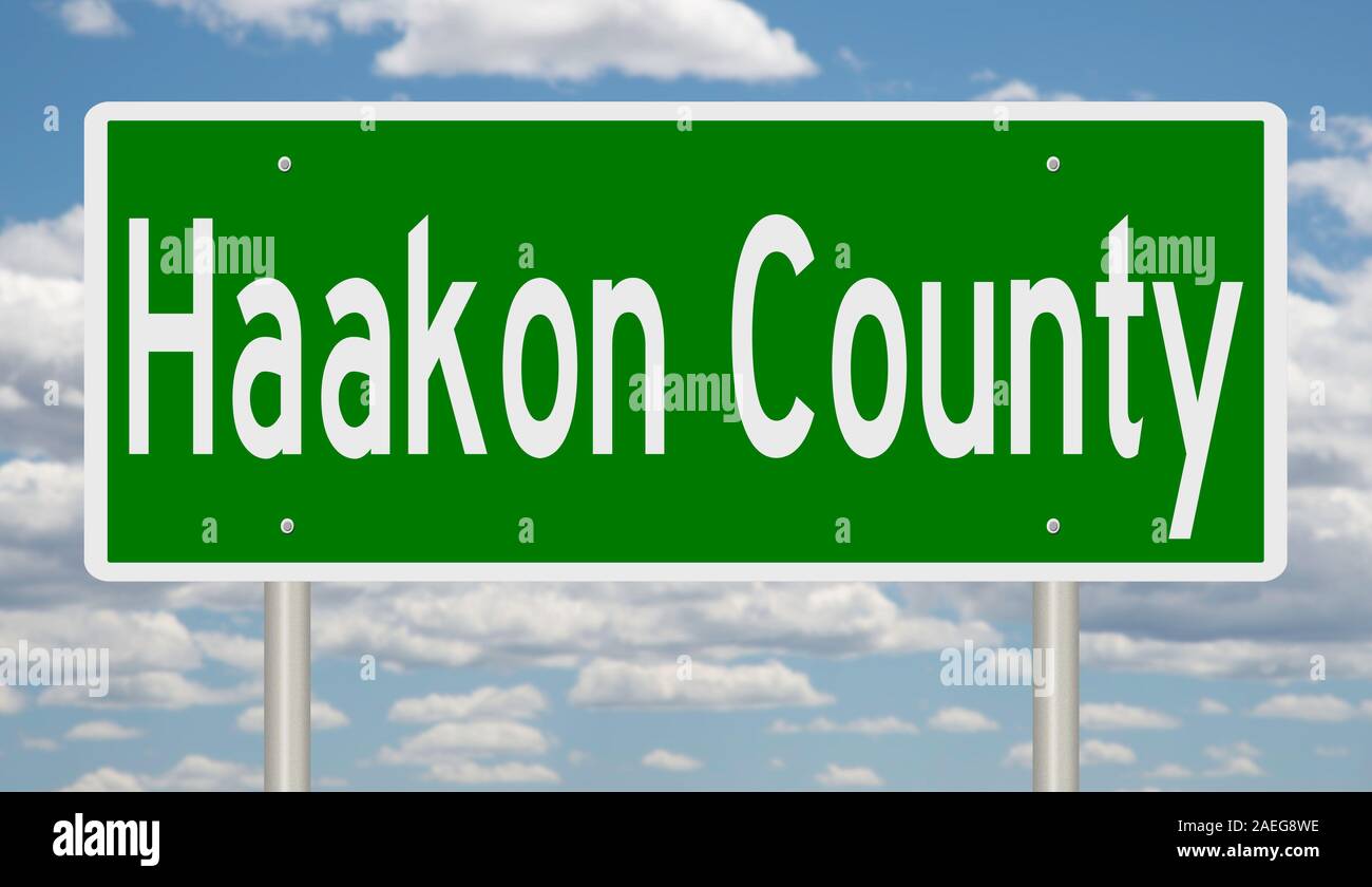 Rendering of a 3d green highway sign for Haakon County in South Dakota