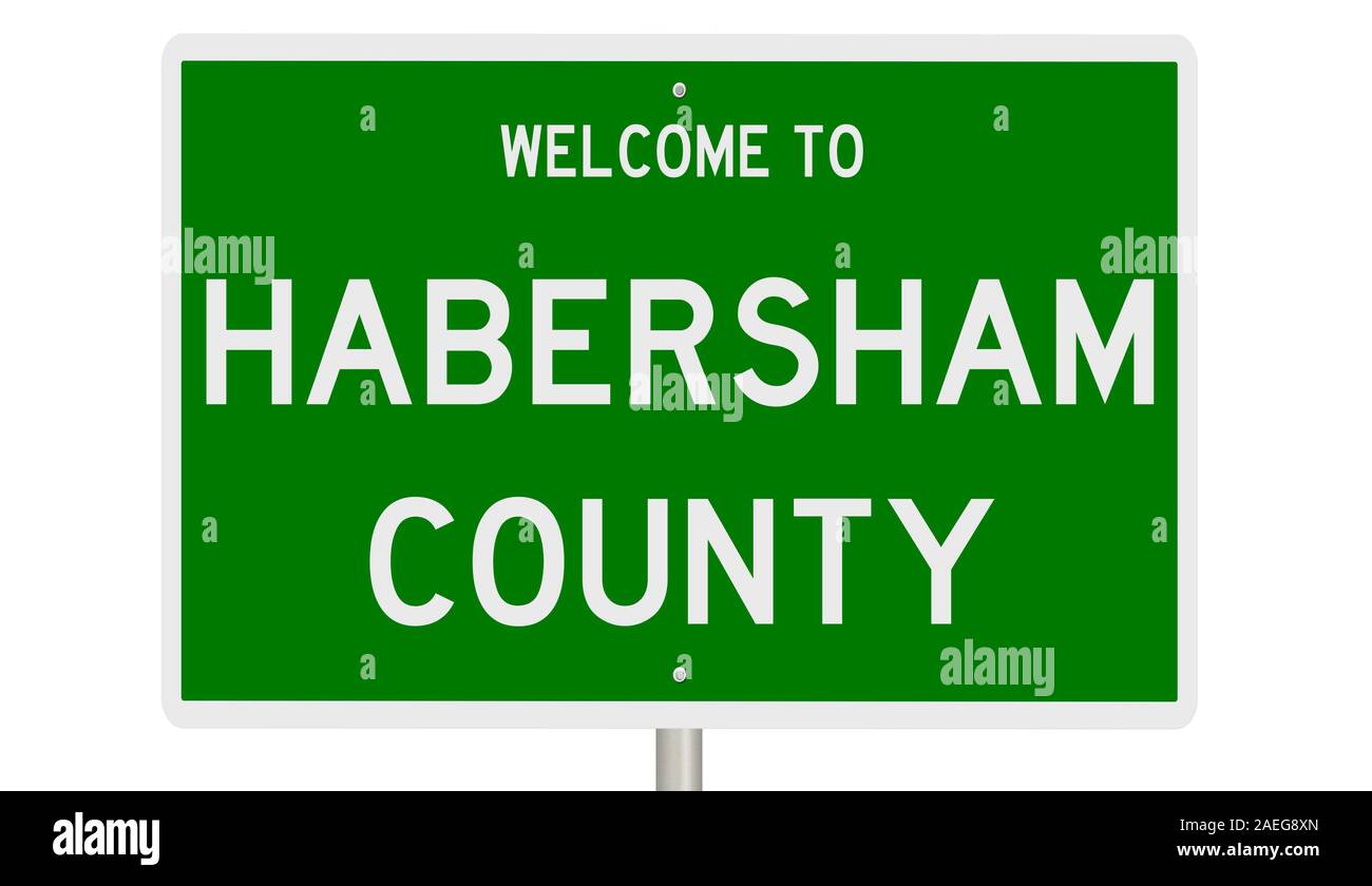 Rendering of a 3d green highway sign for Habersham County Stock Photo