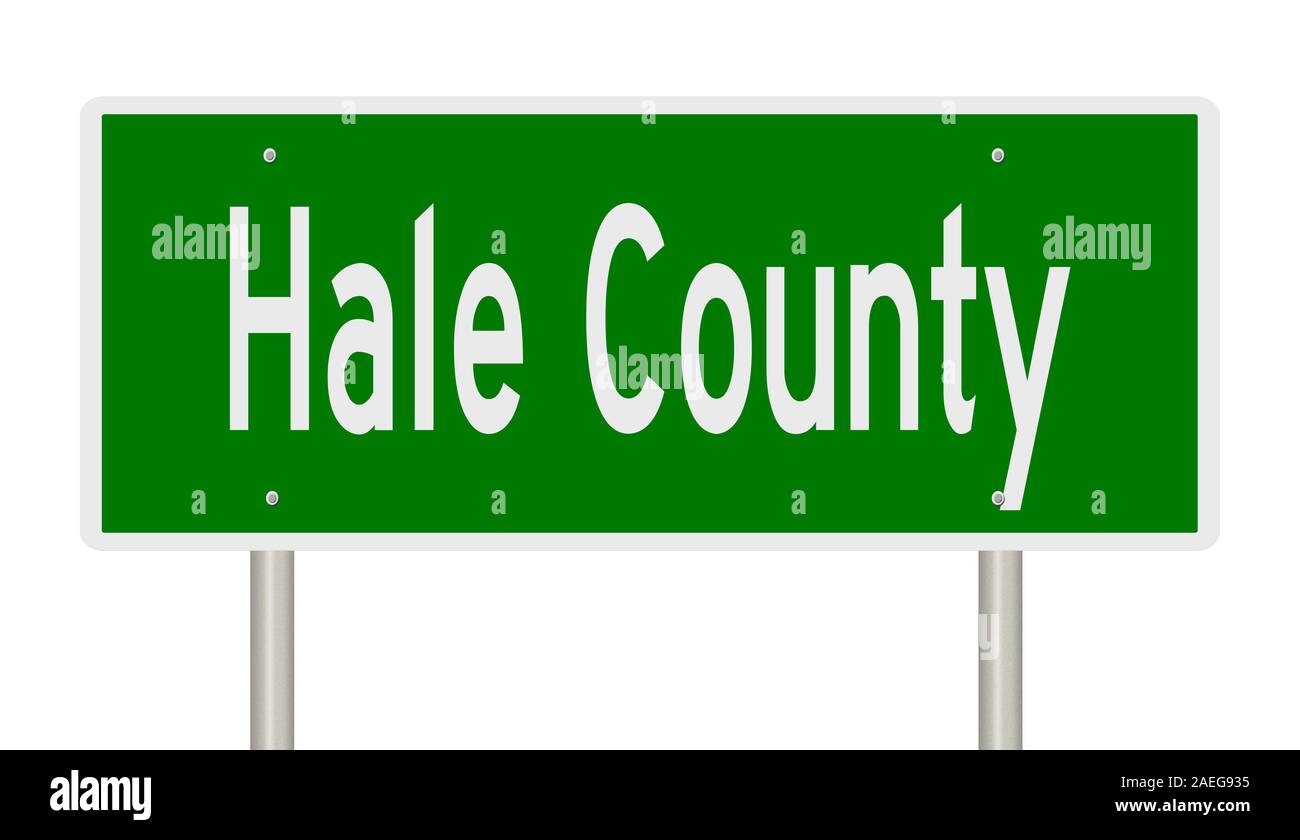 Rendering of a 3d green highway sign for Hale County Stock Photo