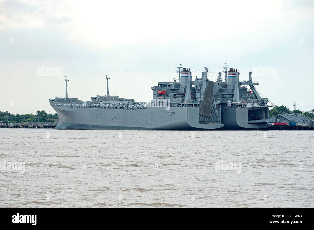 NEW ORLEANS, LA/USA –JUNE 14, 2019: Roll On/Roll Off cargo ships are part of Ready Reserve Fleet operated by United States Navy's Sealift Command. Stock Photo