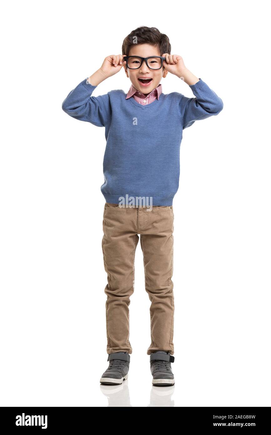 Happy little boy wearing glasses Stock Photo Alamy