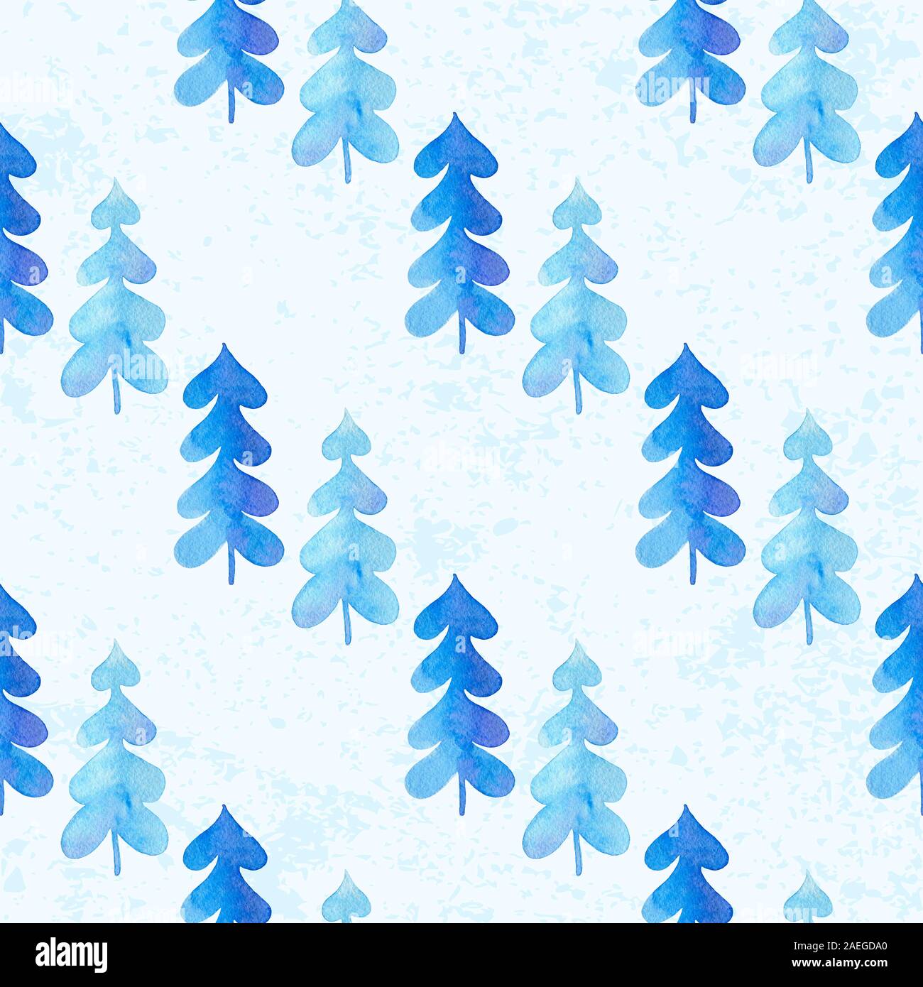 Watercolor winter seamless pattern with blue fir tree and snow on a ...
