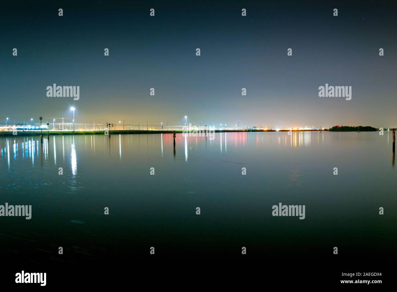 Line of light in darkness and bottomless dark space Stock Photo