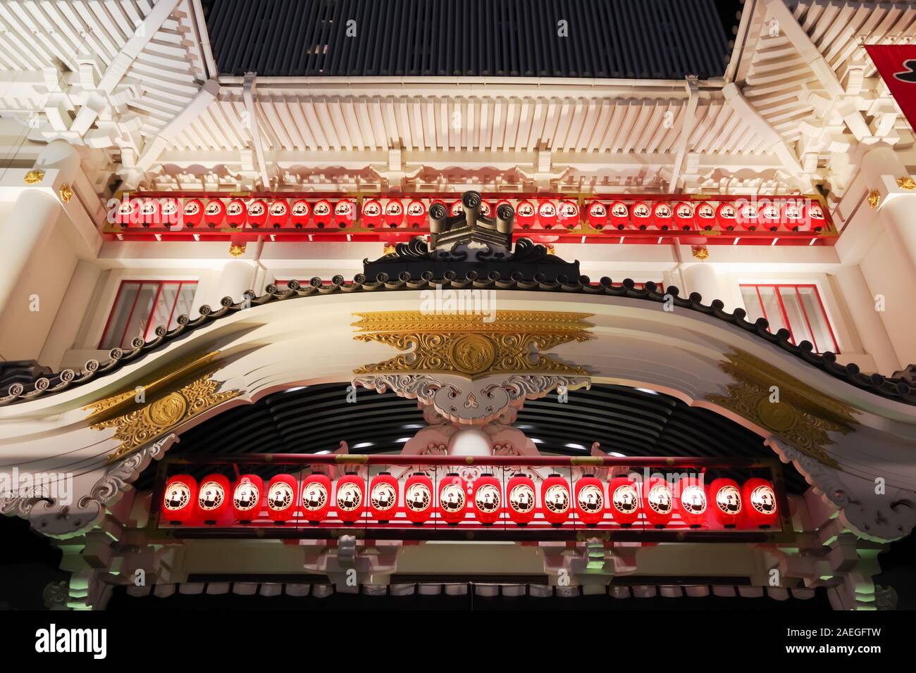 ginza, tokyo, japan, 12/04/2019 , night view of the front entrance of the famous theather Kabuki. Stock Photo