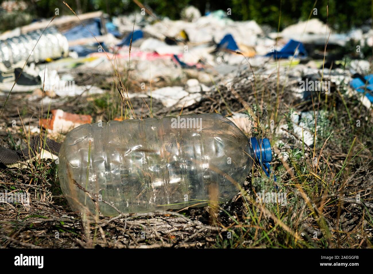 detail of a pile of garbage illegally dumped in an open dump in a forest Stock Photo