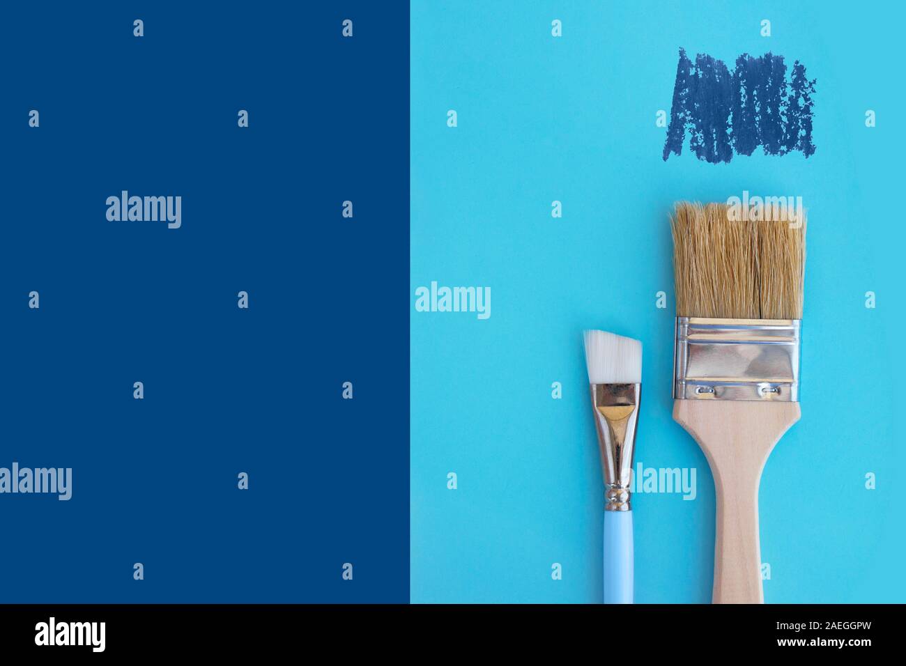 Two paint brushes on classic blue background with copy space Stock ...