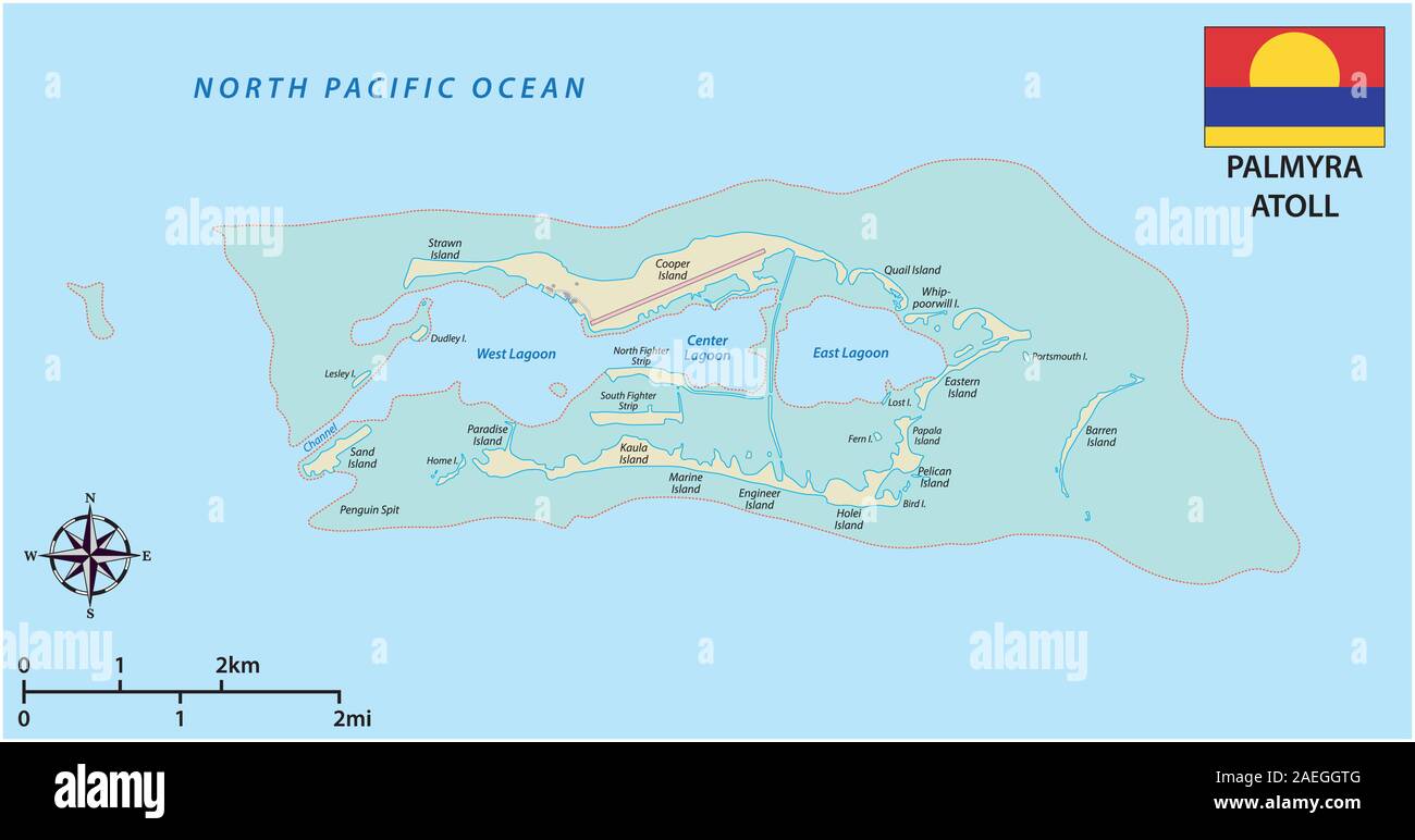 Map of the Palmyra Atoll an unorganized territory of the United States with flag Stock Vector