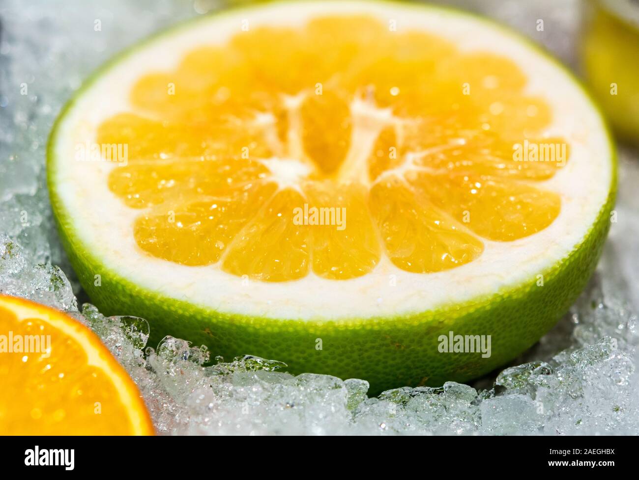 ice grapefruits on the counter Stock Photo