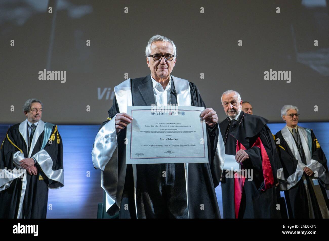 Milan, Italy. 9th Dec 2019. Ceremony of conferring the Master's Degree ad Honorem in Television, Cinema and New Madia to Marco Bellocchio at IULM University, Via Carlo Bo 7 Milan In the picture: Marco Bellocchio Editorial Usage Only Credit: Independent Photo Agency Srl/Alamy Live News Stock Photo
