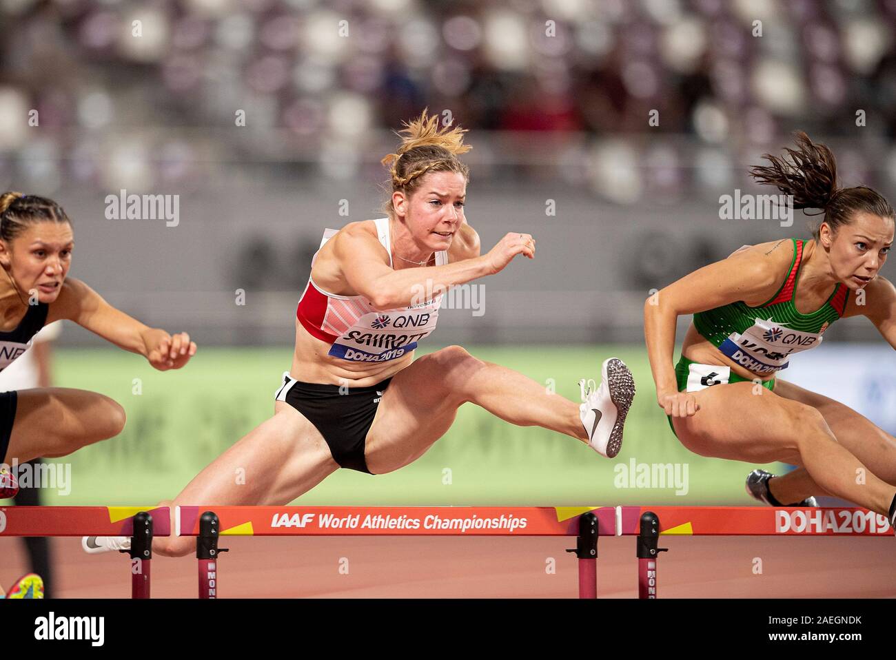 Beate Schrott (AUT) Action, lead 100m Women's Hürden, on 05.10.2019 World  Athletics Championships 2019 in Doha / Qatar, from 27.09. - 10.10.2019. |  Usage worldwide Stock Photo - Alamy
