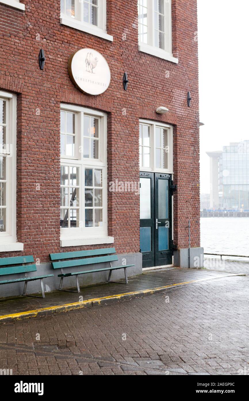 front of Restaurant Scheepskameel, Amsterdam, The Netherlands Stock Photo