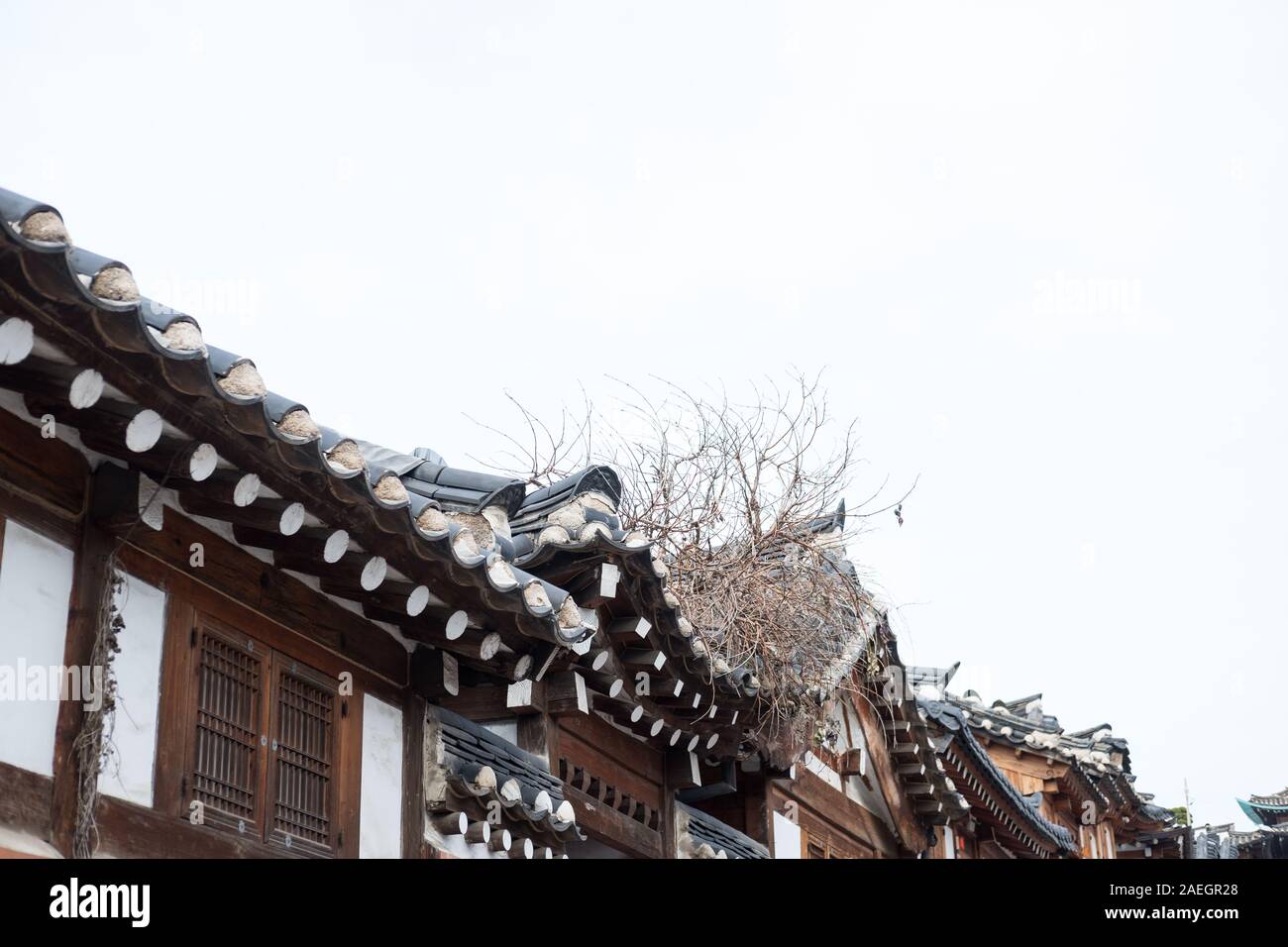 Detail of building in Bukchon Hanok Village, a Korean traditional ...