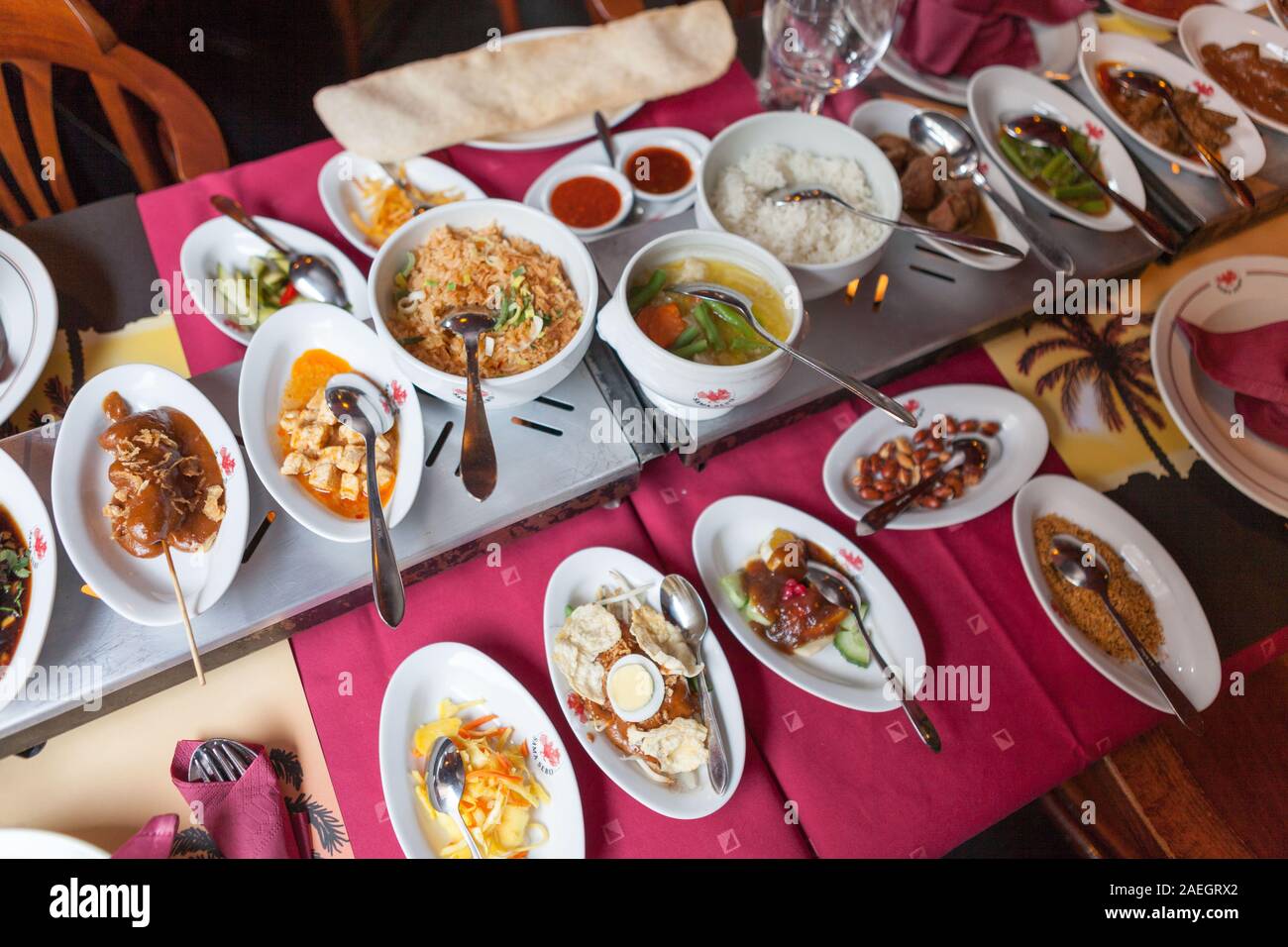 Rijstafel at Sama Sebo Indonesian restaurant, Amsterdam, Netherlands Stock Photo