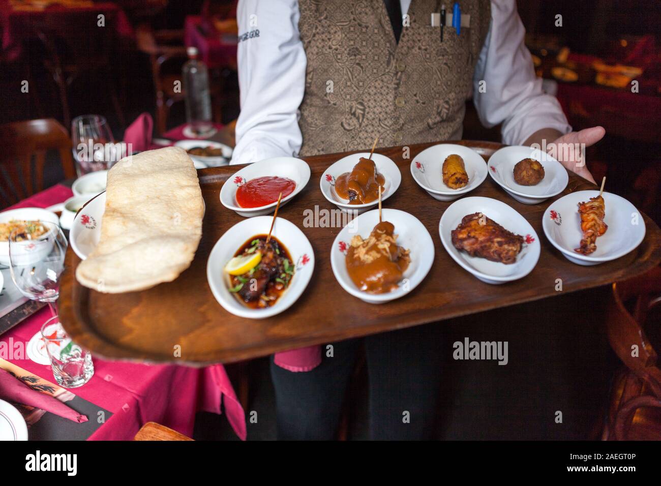 Rijstafel at Sama Sebo Indonesian restaurant, Amsterdam, Netherlands Stock Photo