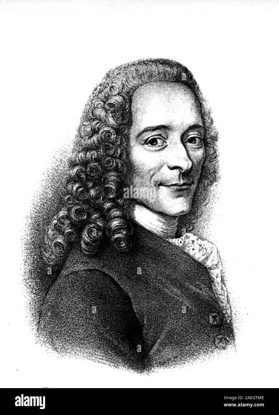 François-Marie Arouet, 21 November 1694 - 30 May 1778, known by his nom de plume Voltaire,s a French Enlightenment writer, historian, and philosopher. / Voltaire, François-Marie Arouet, französischer Philosoph und Schriftsteller., Digital reproduction of an original print from the 19th century Stock Photo