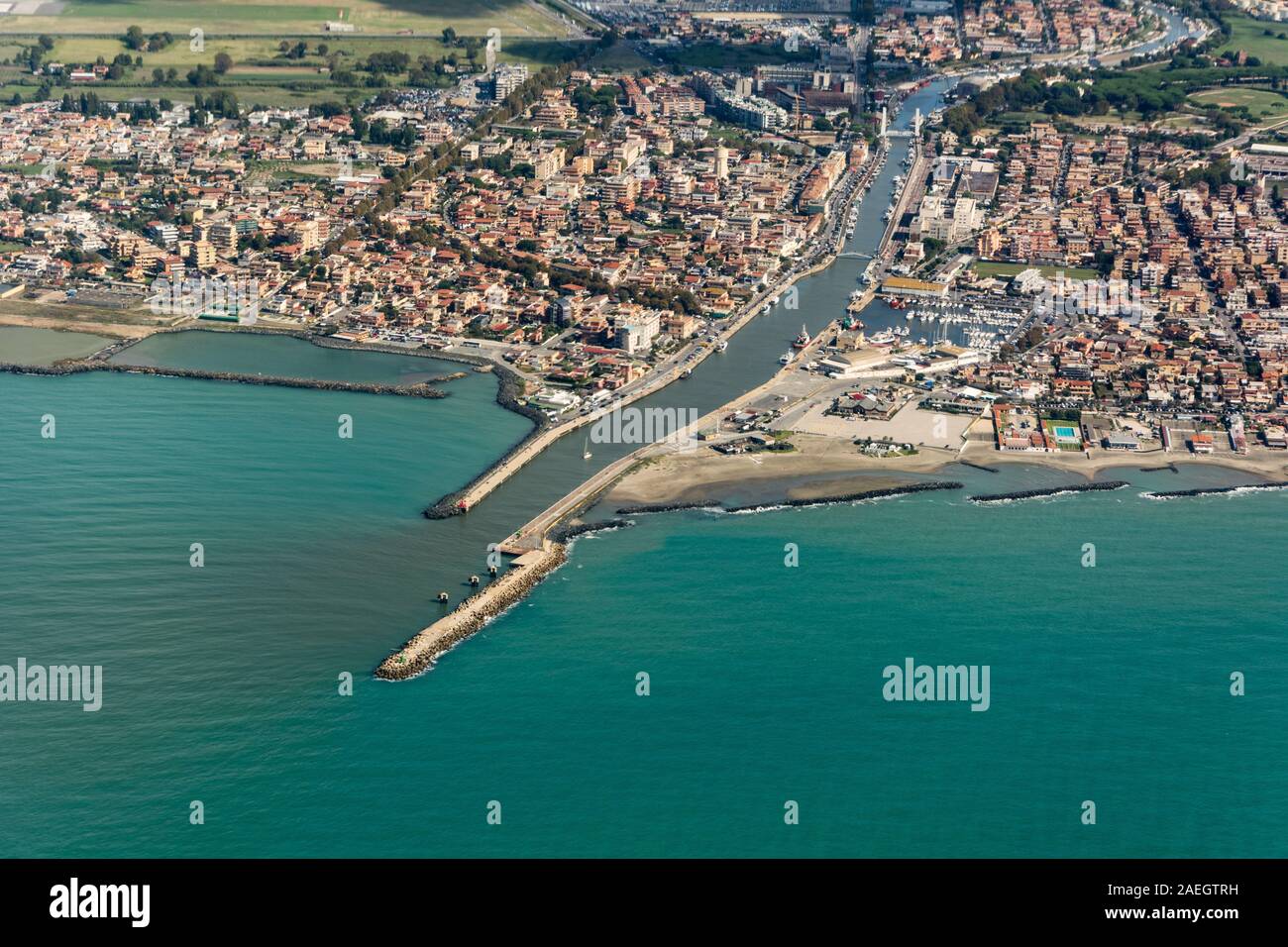ITALY - aerial view of tiber river delta and mediterranean sea Stock Photo  - Alamy