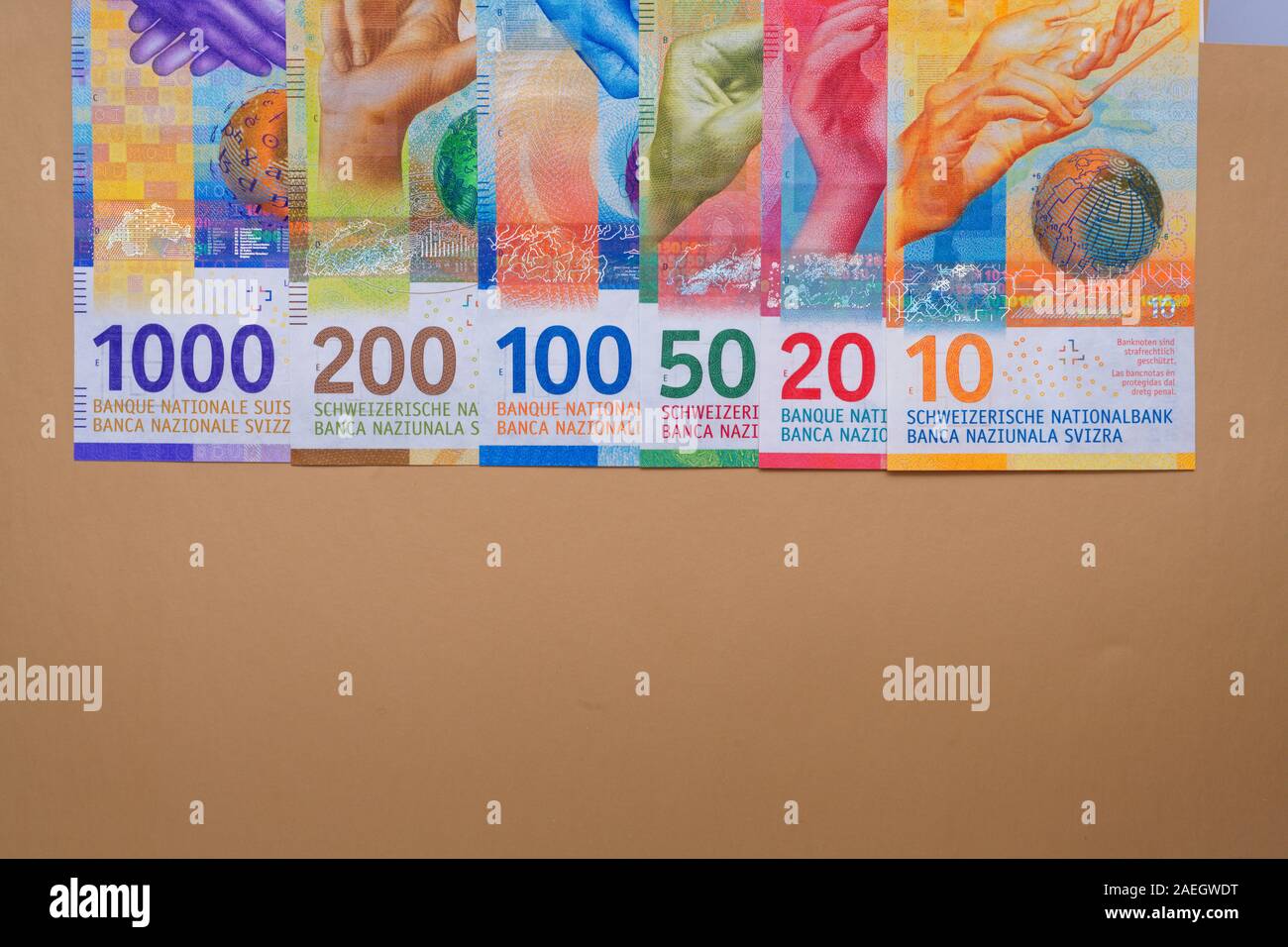 Swiss Francs, all banknotes by 2019 Stock Photo