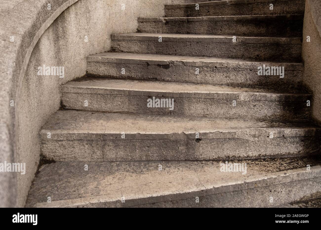 Old stone street spiral staircase, Retro style. Outdoor staircase Stock Photo