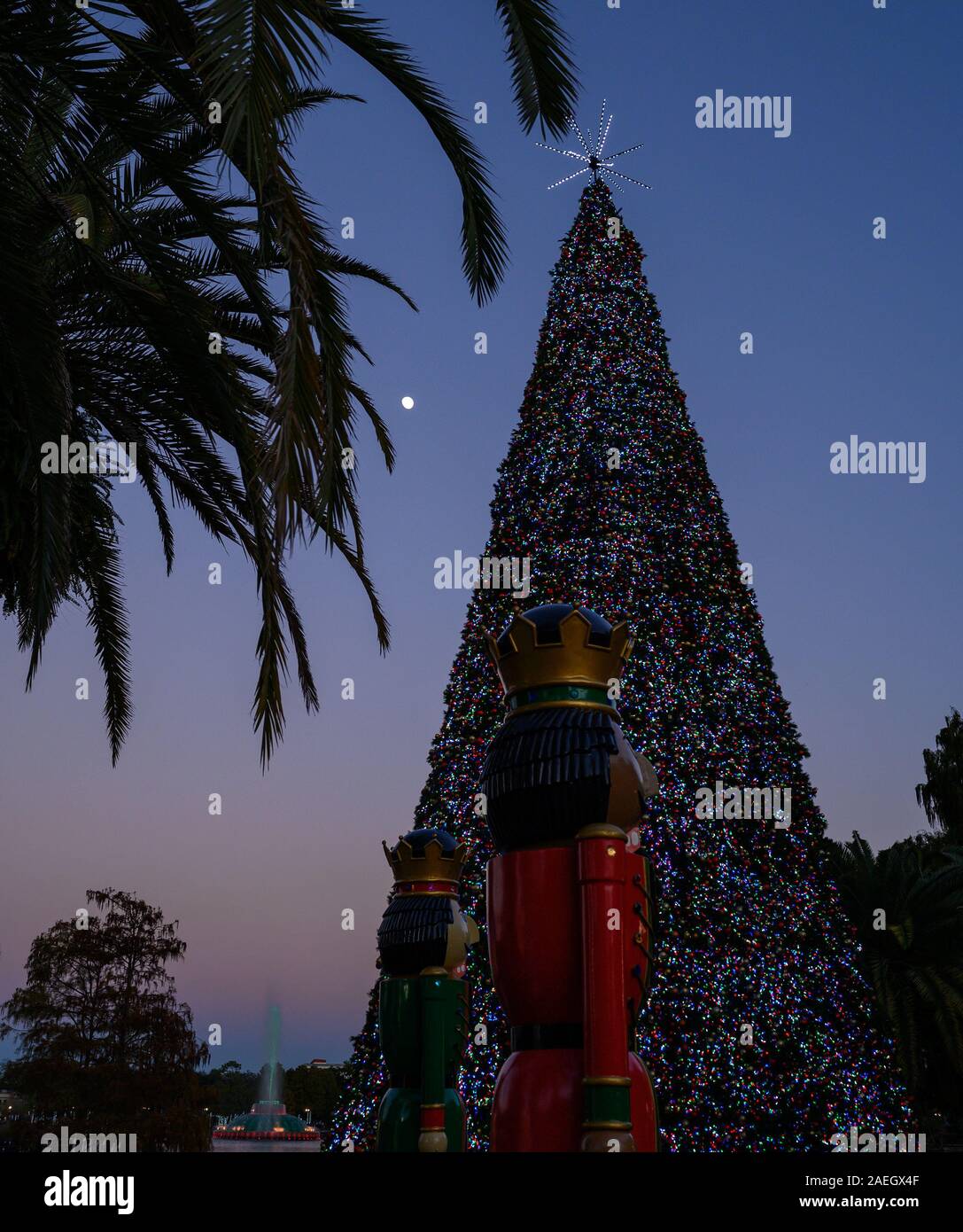 Christmas Tree, Giant Nutcracker, And The Moon At Lake Eola Park In ...