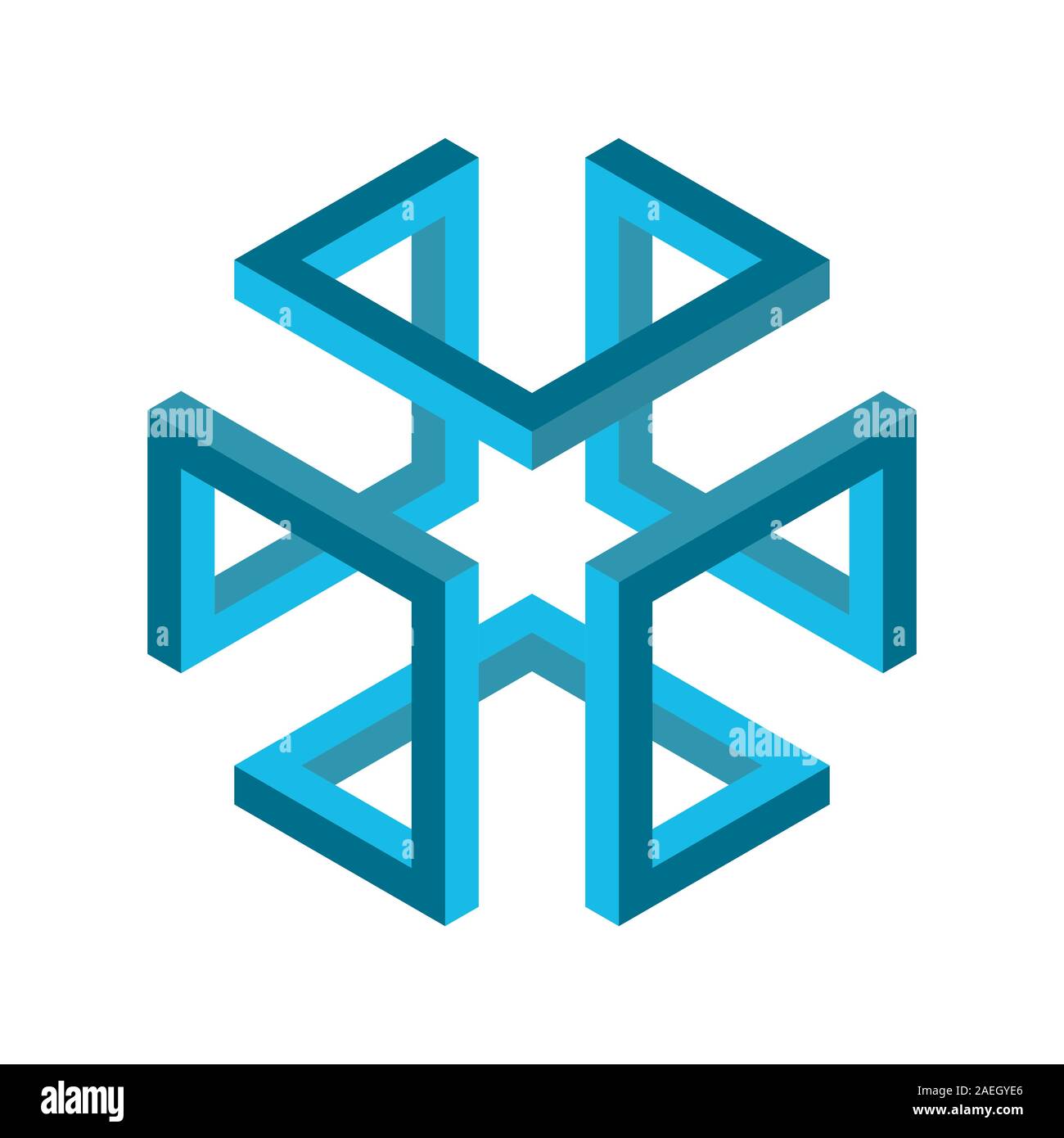 Isometric cube figure. Impossible shape. 3D cube. Blue infinite box figure. Abstract geometric object. Hypercube. Impossible endless rectangle. Vector Stock Vector