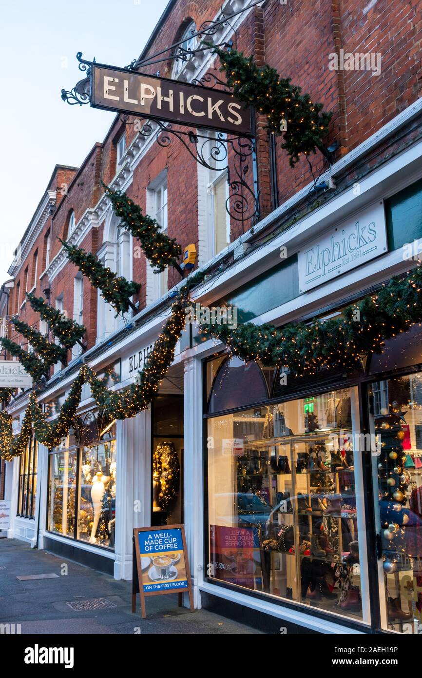 Elphicks department store in Farnham town centre with Christmas