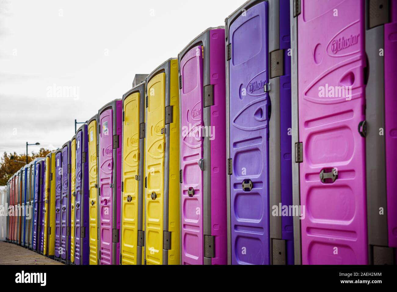 Blue toilet cubicle hi-res stock photography and images - Alamy
