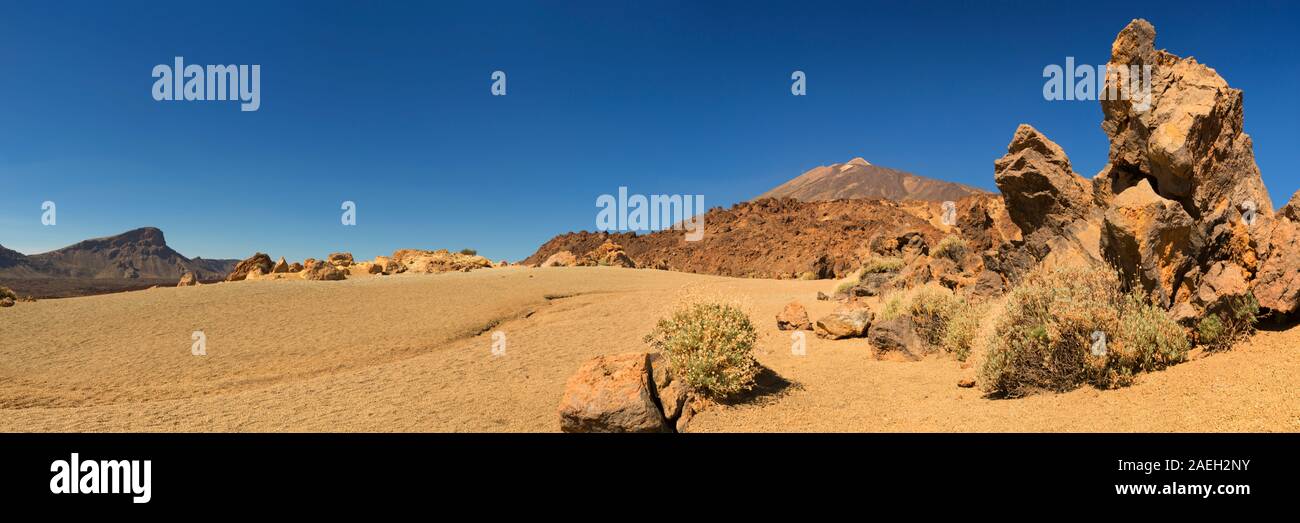 Desert landscape in the Teide National Park on Tenerife, Canary Islands, Spain. Photographed on a sunny day. Stock Photo